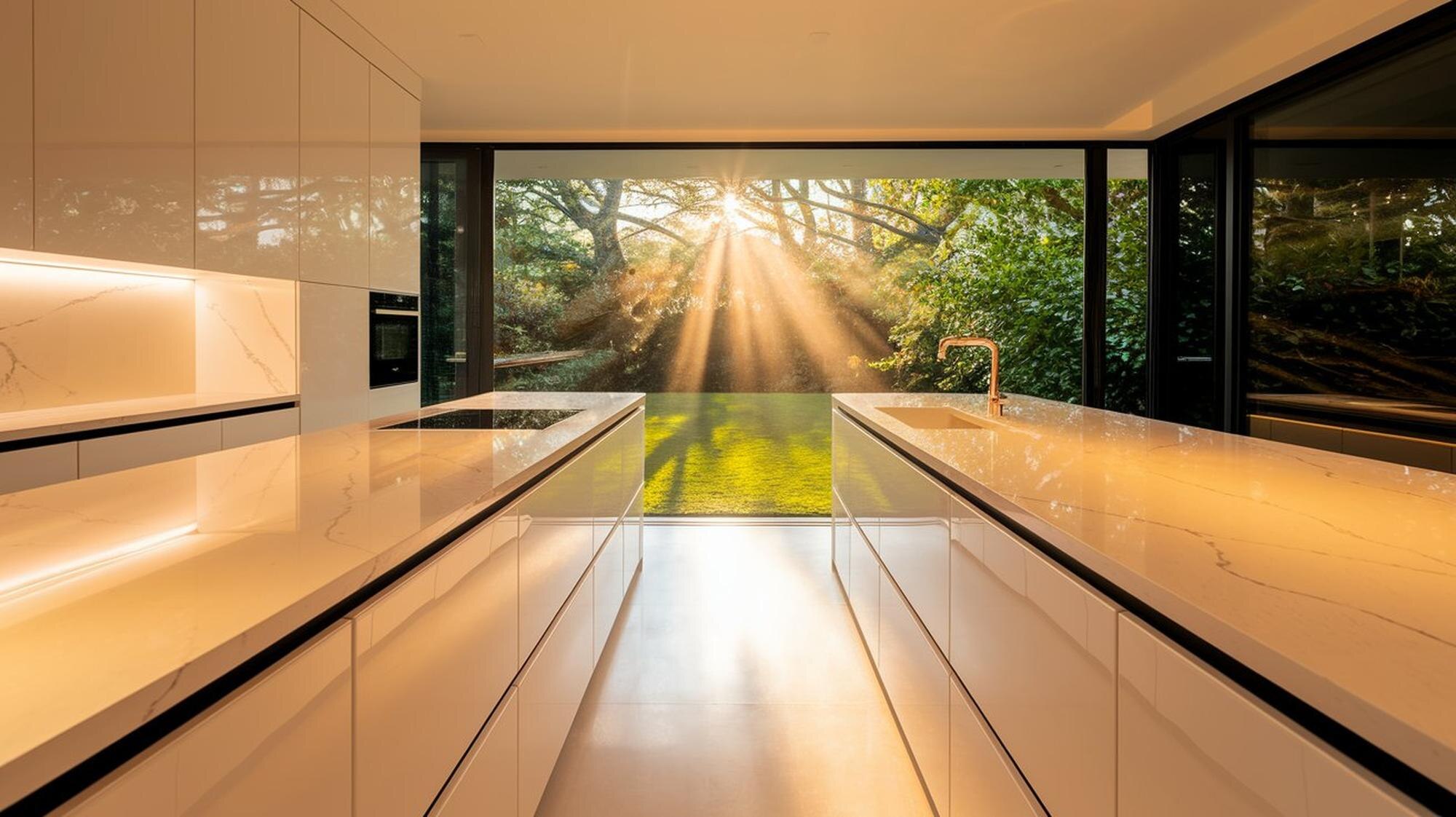 Sustainability In Stone: Crafting Beautiful, Eco-Friendly Worktops 1 Bright Modern Kitchen With Floortoceiling Windows B623Fd2D2Eb3B645B92D